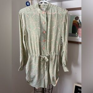Joie silk short romper Mint and Coral Paisley